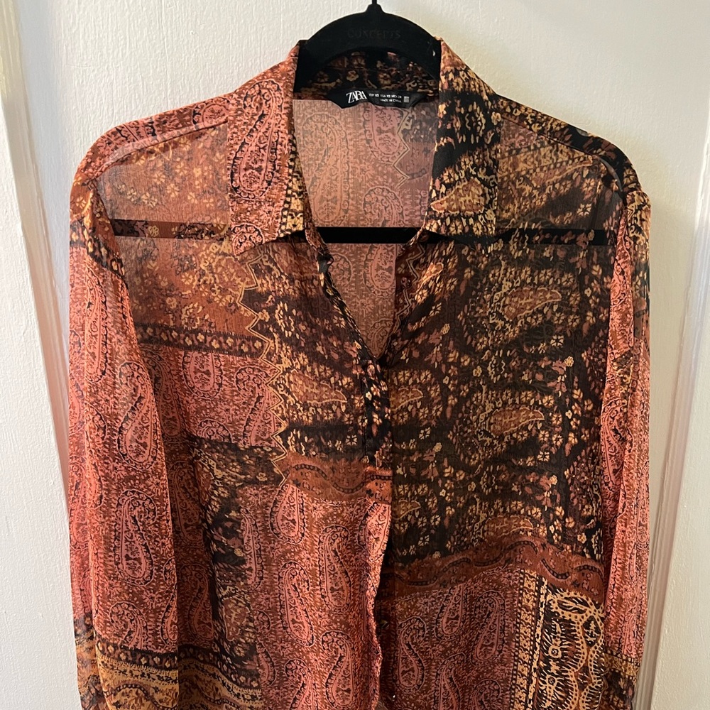 Sheer Zara Button up top.